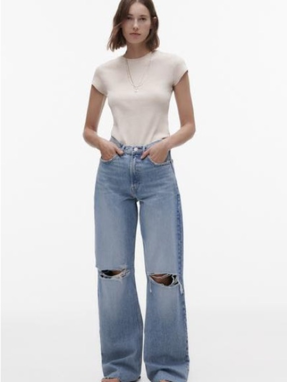 Zara TRF HIGH RISE WIDE LEG RIPPED JEANS
0/8197/227/400/38